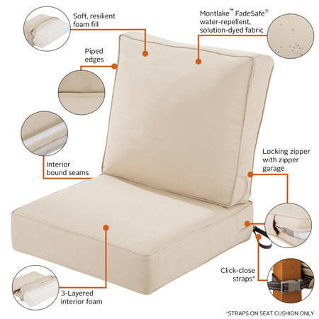 Classic Accessories Montlake FadeSafe Patio Lounge Chair Cushion Set, 23 x 45 Inch, Antique Beige 62-109-010303-SET